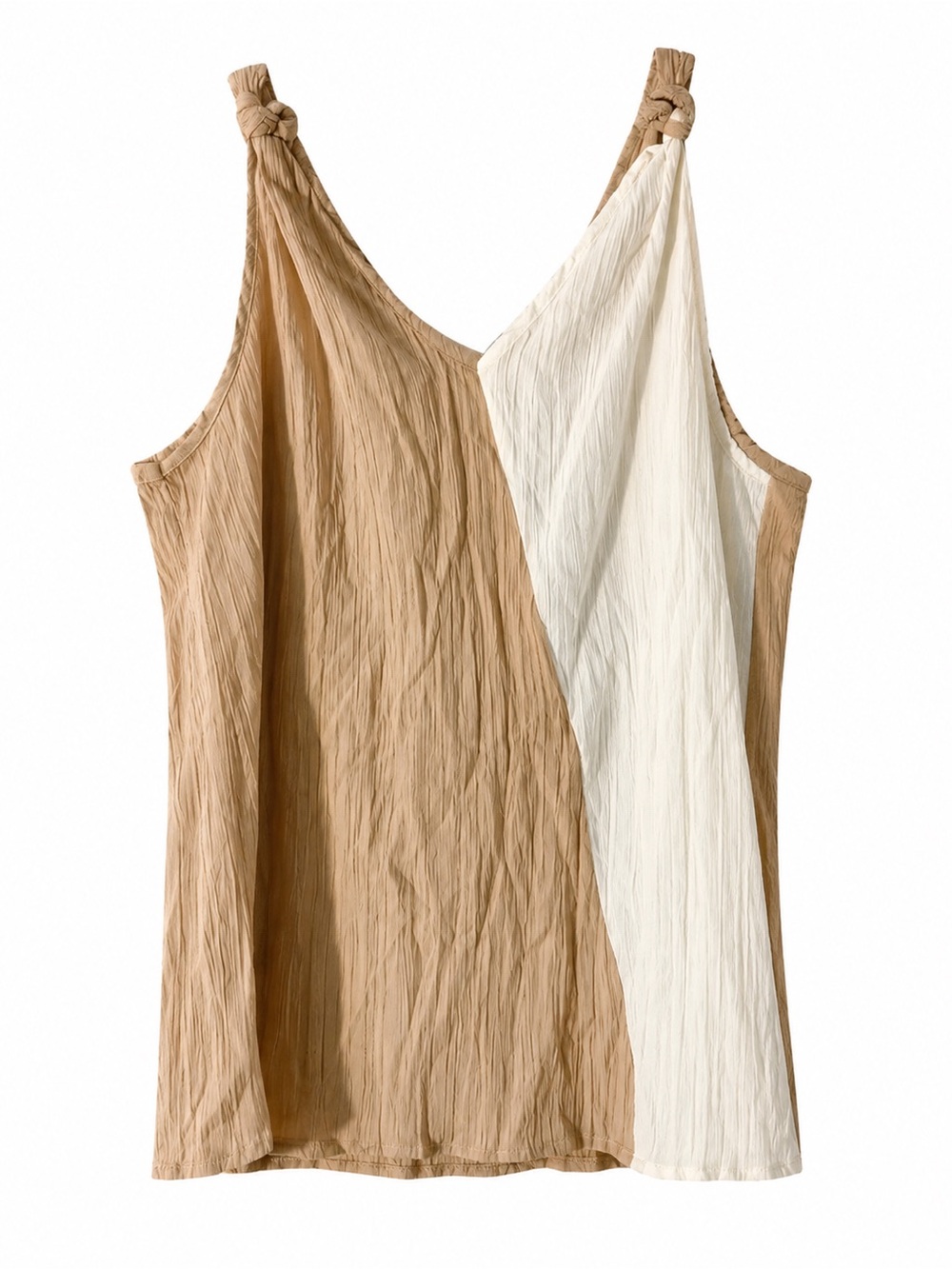 SHEIN Two-Tone Crinkle Tank Top - Cream & Tan